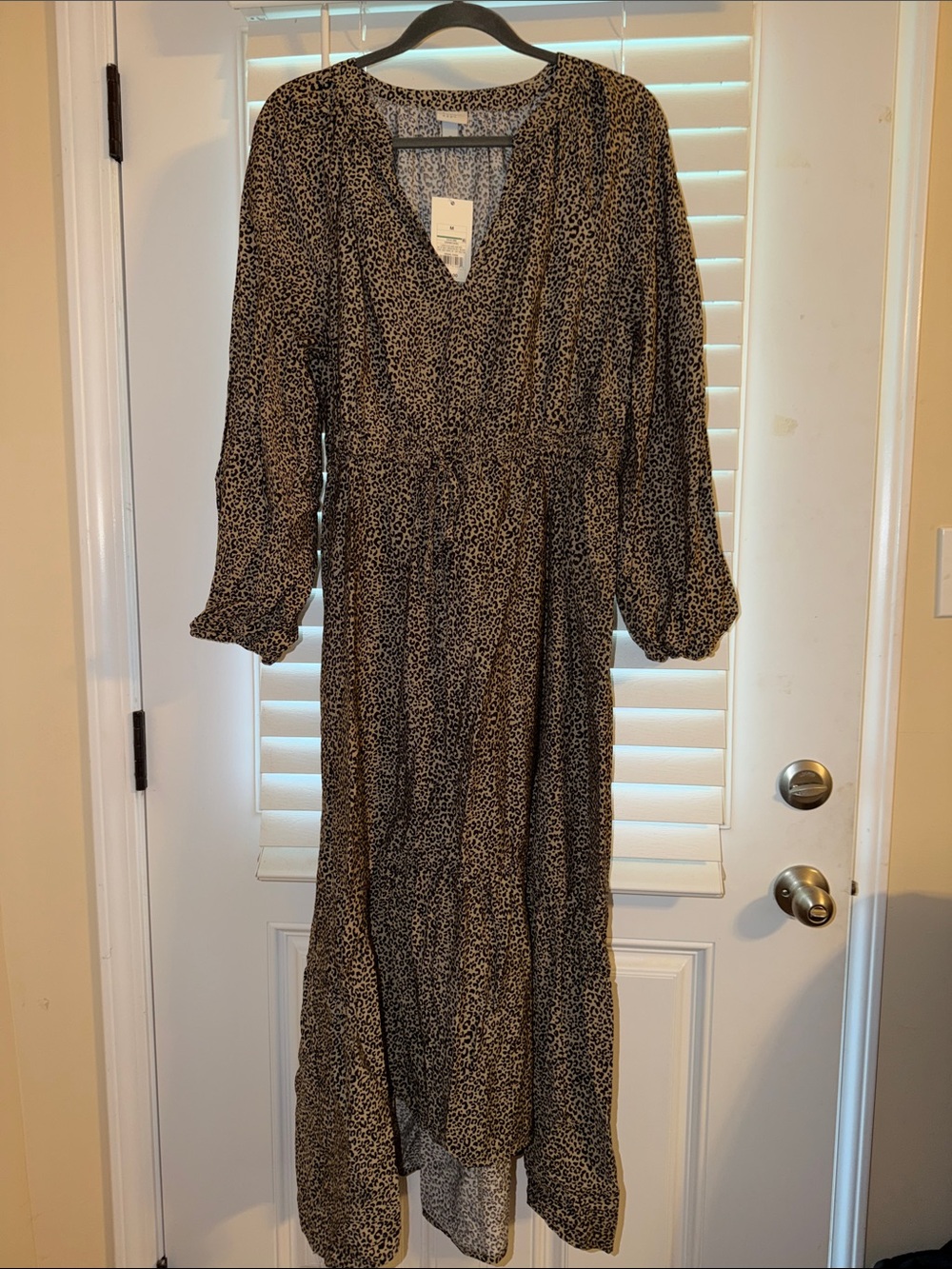 Leopard Print Long Sleeve V-Neck Women’s Dress - Black & Brown